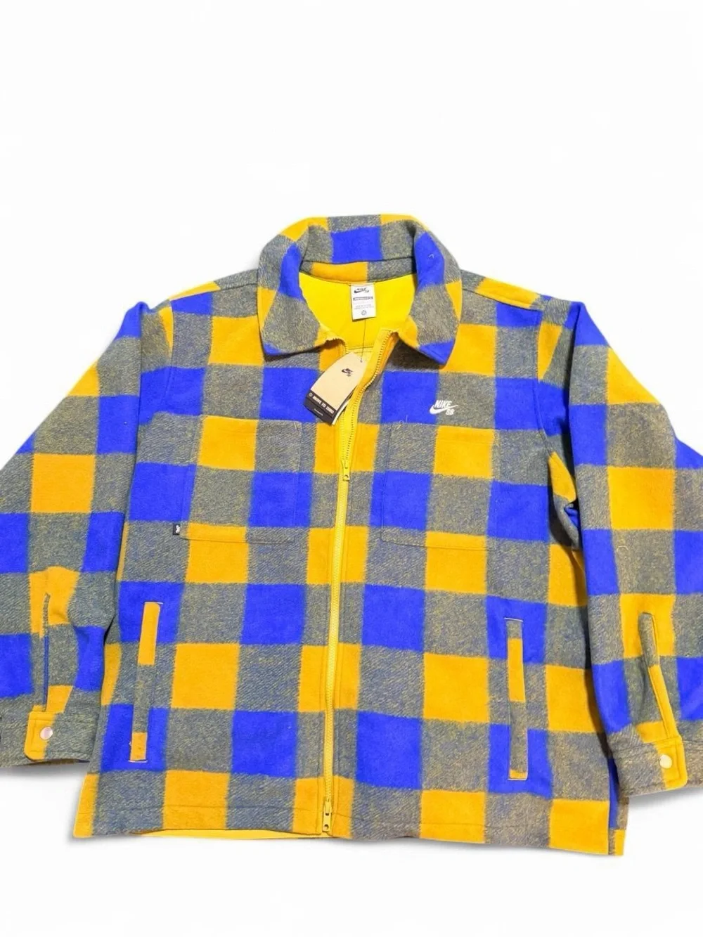 Nike Yellow & Blue Checkered Fleece Zip Jacket